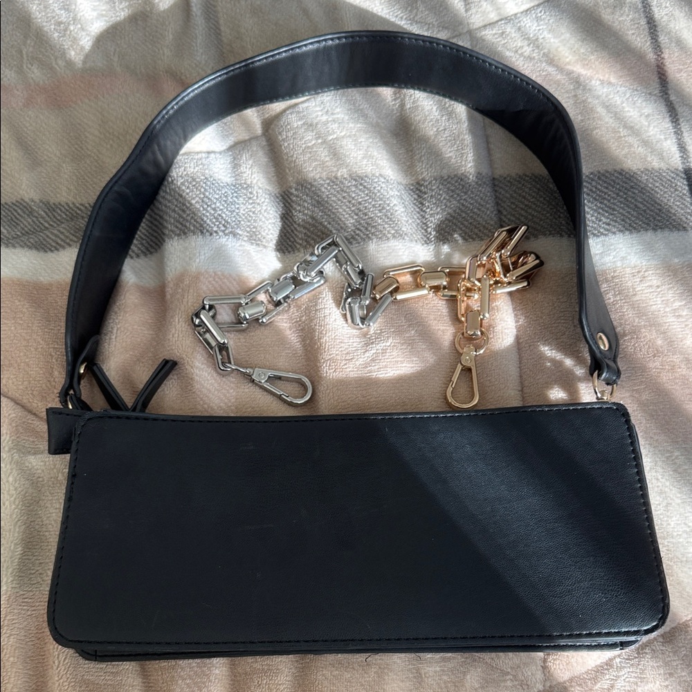 Black Square Shoulder Bag with Dual Chains